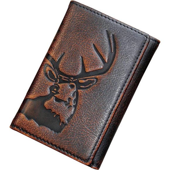 Men Full Grain Leather with Hand Burnished TriFold  Black and Brown color Wallet - Picture 1 of 7